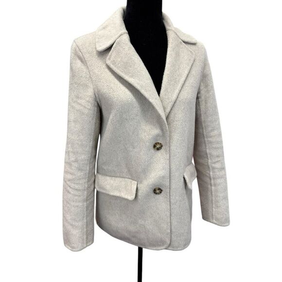 Abercrombie & Fitch Wool-Blend Blazer Coat Beige Small Button Front Jacket - Picture 7 of 14